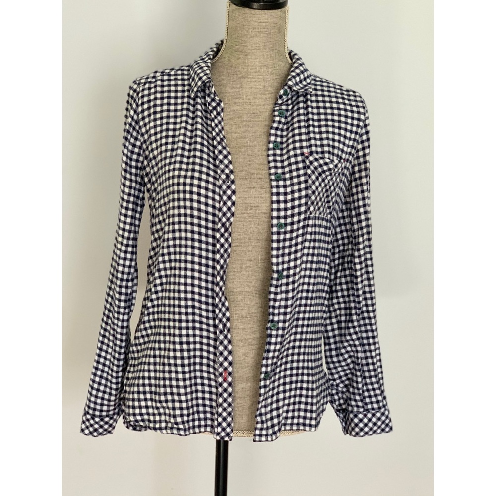 Navy and White Checkered Button Down Flannel
